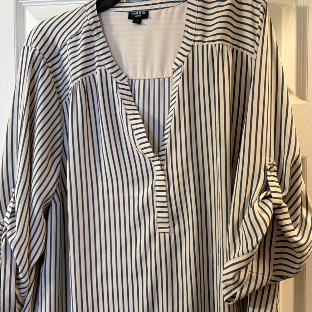 Torrid Navy and White Striped Blouse